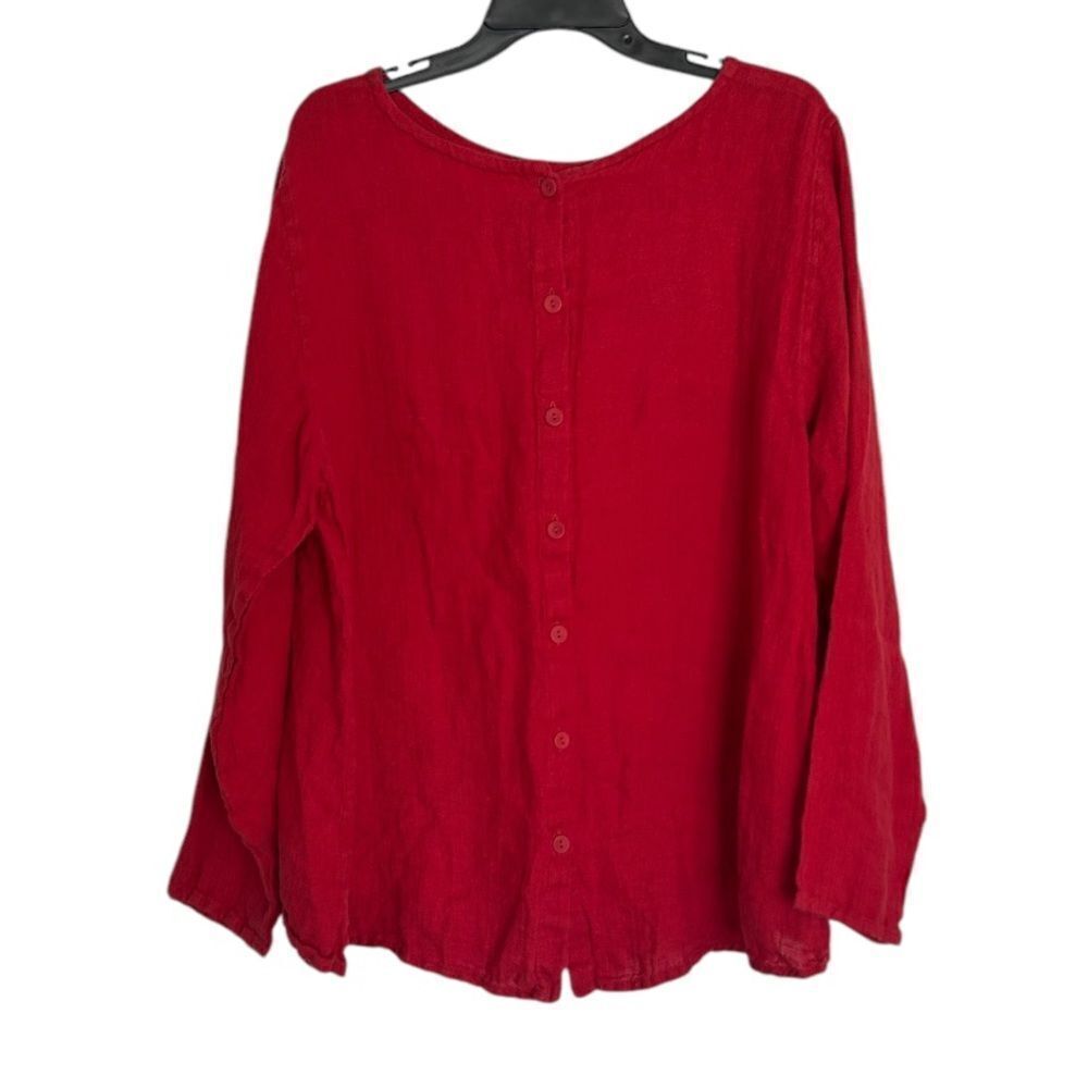 FLAX Red 100% Linen Tunic Top Rear Button Up Size Medium - Picture 2 of 9